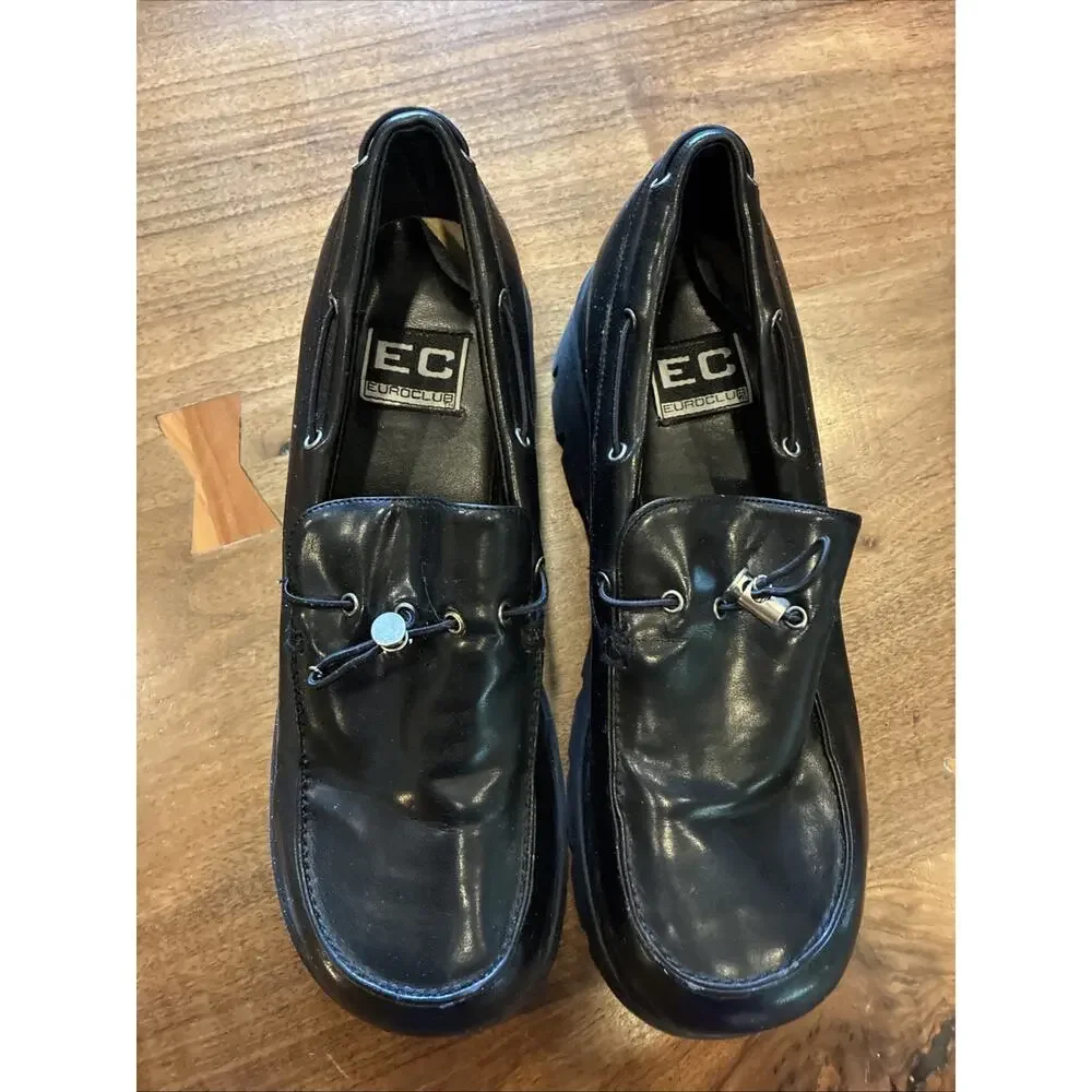 90s Y2K Vtg‎ Black Chunky Platform Loafers, Shoes Women's Size 10 RARE!